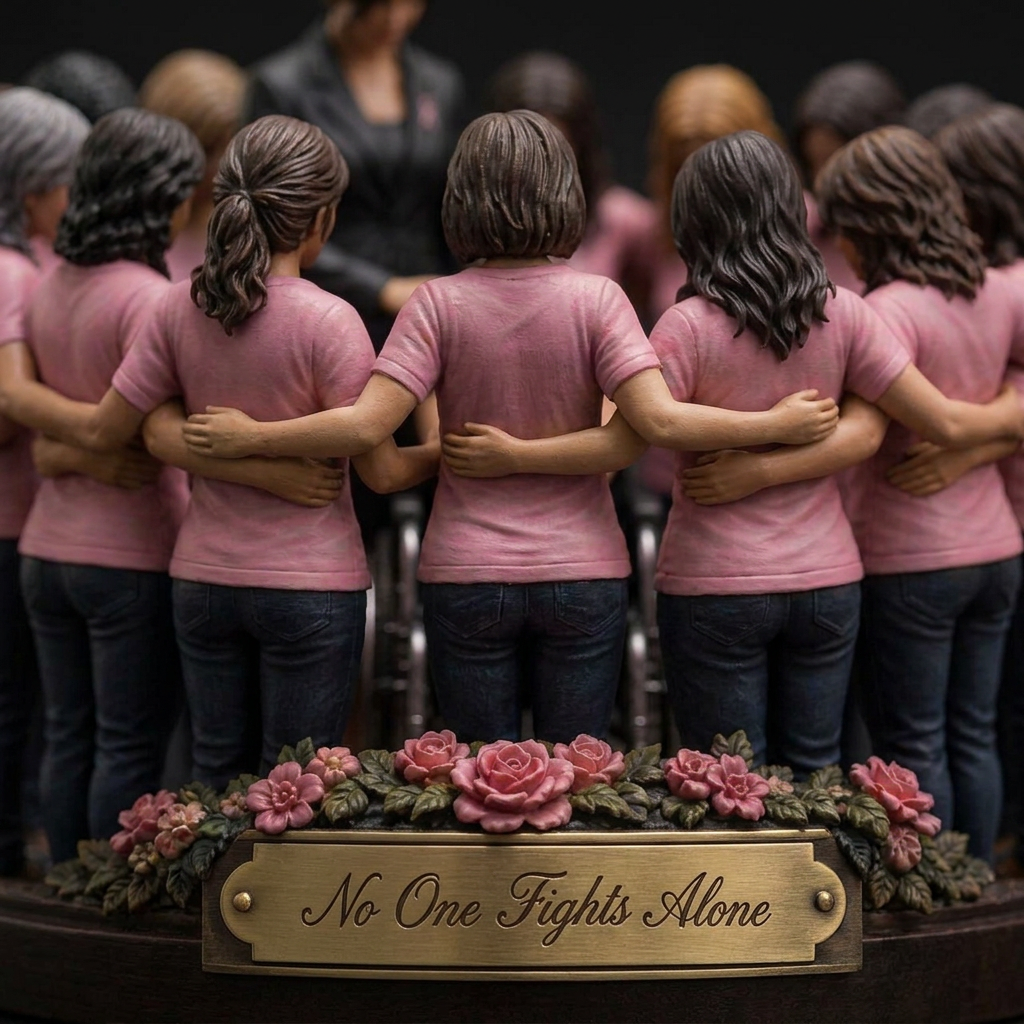 No One Fights Alone figurine — close-up of the plinth plaque